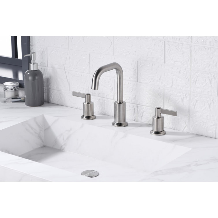 Brushed Nickel Modern Widespread Bathroom Faucet with Drain Assembly