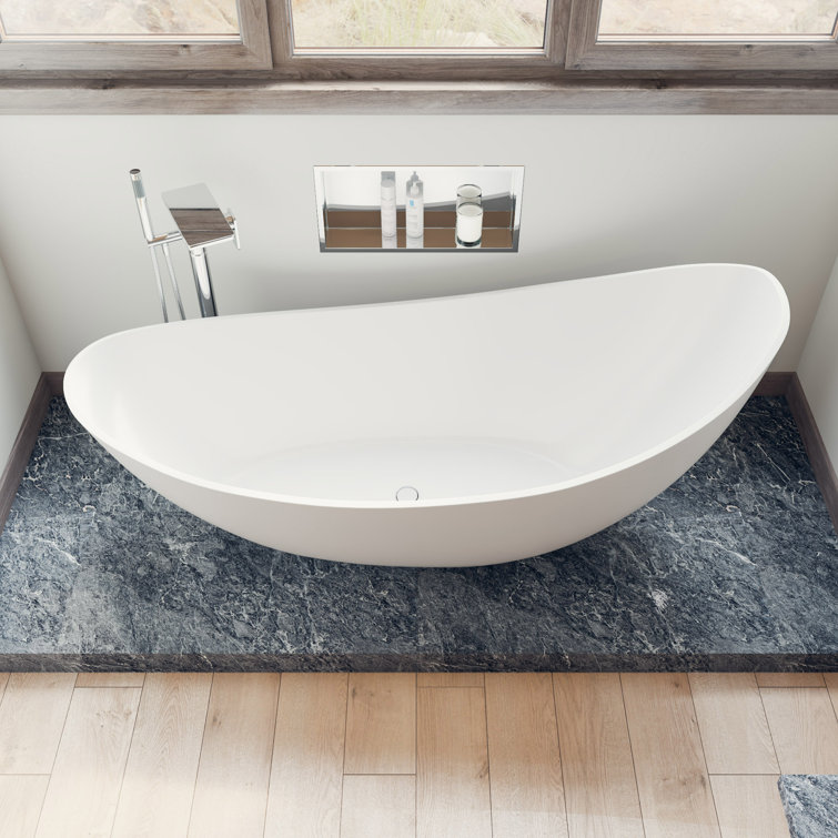 73.75'' White Matte Solid Surface Freestanding Soaking Bathtub