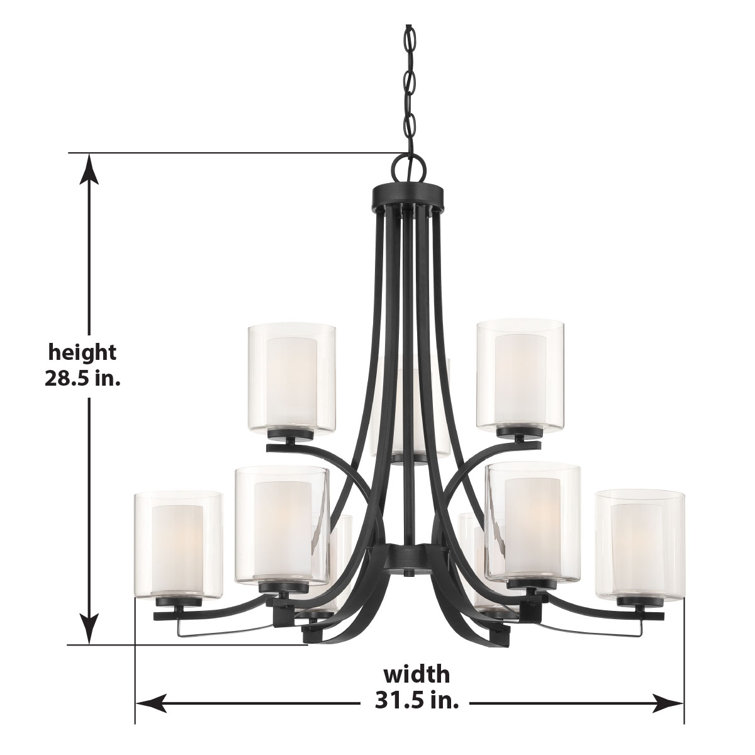 Sand Coal Nickel 9-Light Chandelier with Etched Glass Shades