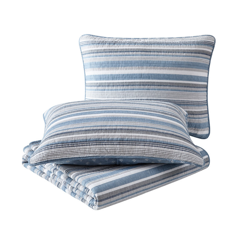 Blue Heather Cotton Reversible Full Quilt Set
