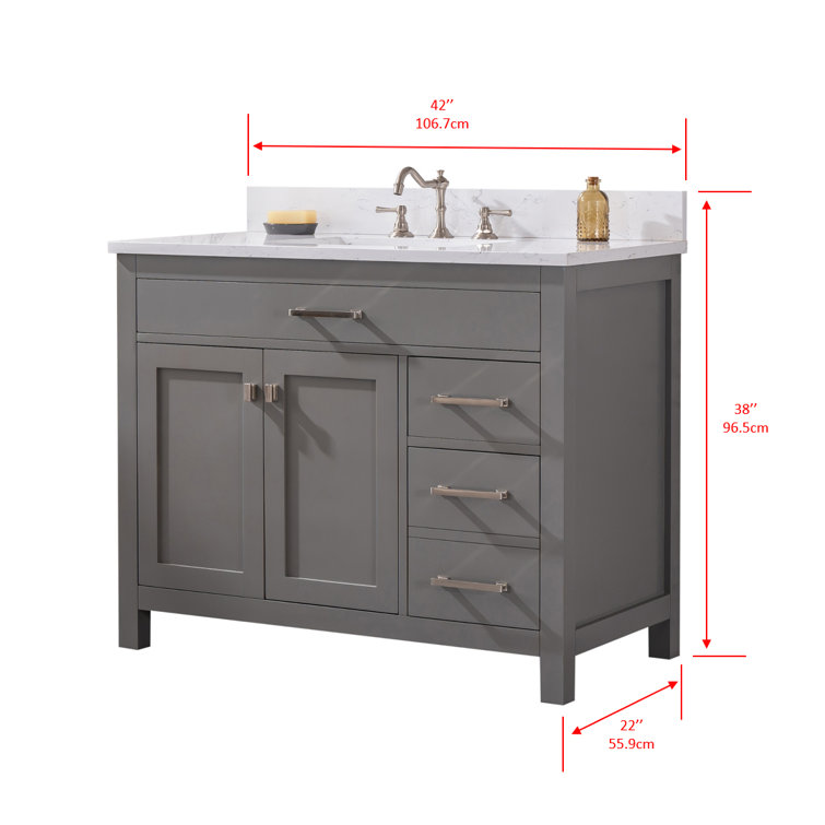 Jasper 42'' Gray Freestanding Bathroom Vanity with Carrara Top