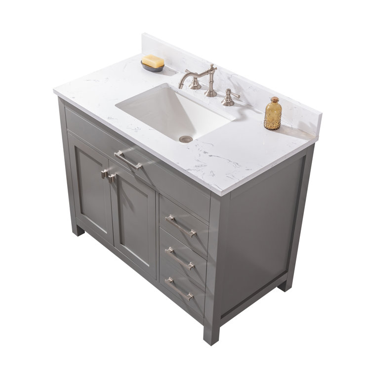 Jasper 42'' Gray Freestanding Bathroom Vanity with Carrara Top
