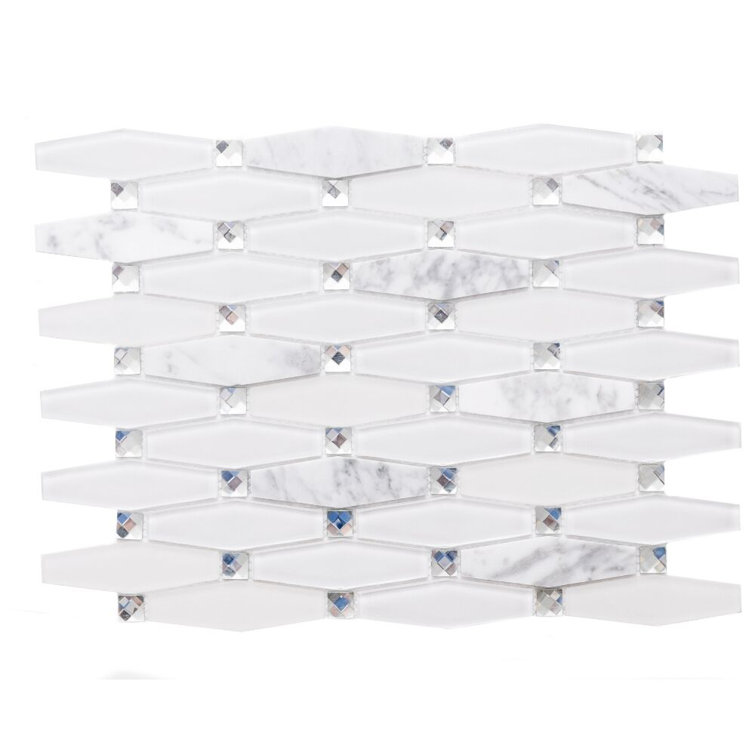 Carrara Diamond 12" x 12" White and Gray Glass Mosaic Wall Tile
