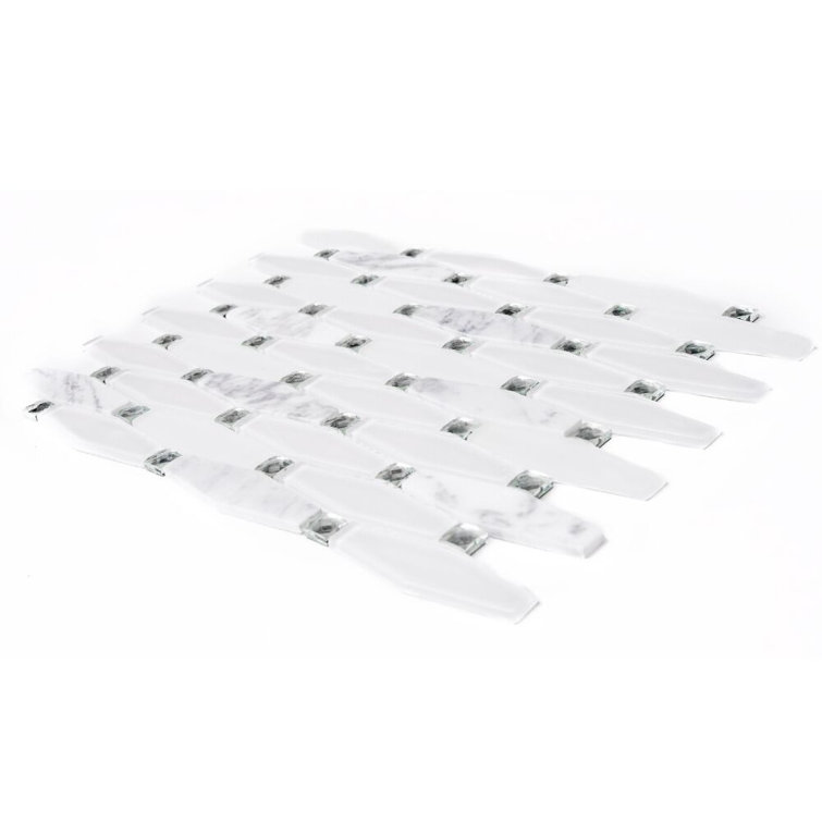 Carrara Diamond 12" x 12" White and Gray Glass Mosaic Wall Tile