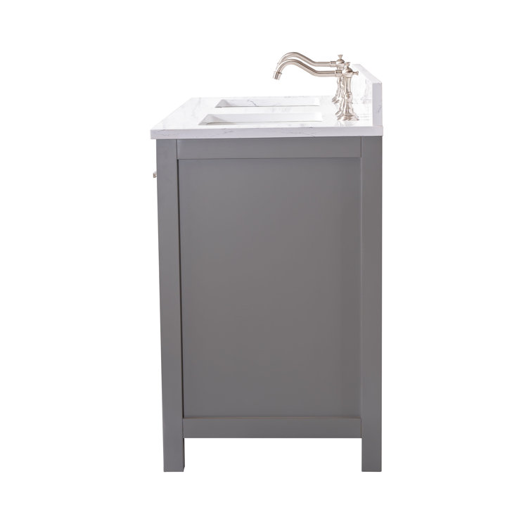 Gray and White 54'' Double Freestanding Bathroom Vanity with Engineered Stone Top