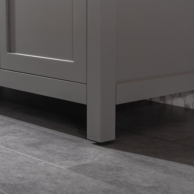 Gray and White 54'' Double Freestanding Bathroom Vanity with Engineered Stone Top