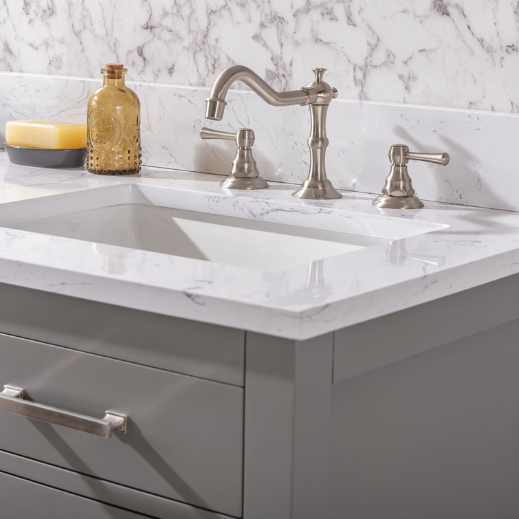 Gray and White 54'' Double Freestanding Bathroom Vanity with Engineered Stone Top