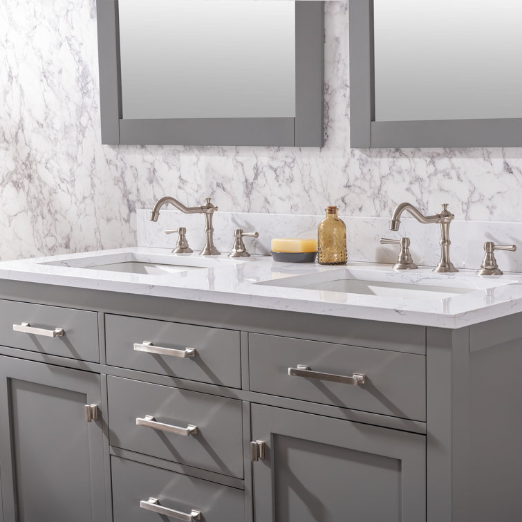 Gray and White 54'' Double Freestanding Bathroom Vanity with Engineered Stone Top
