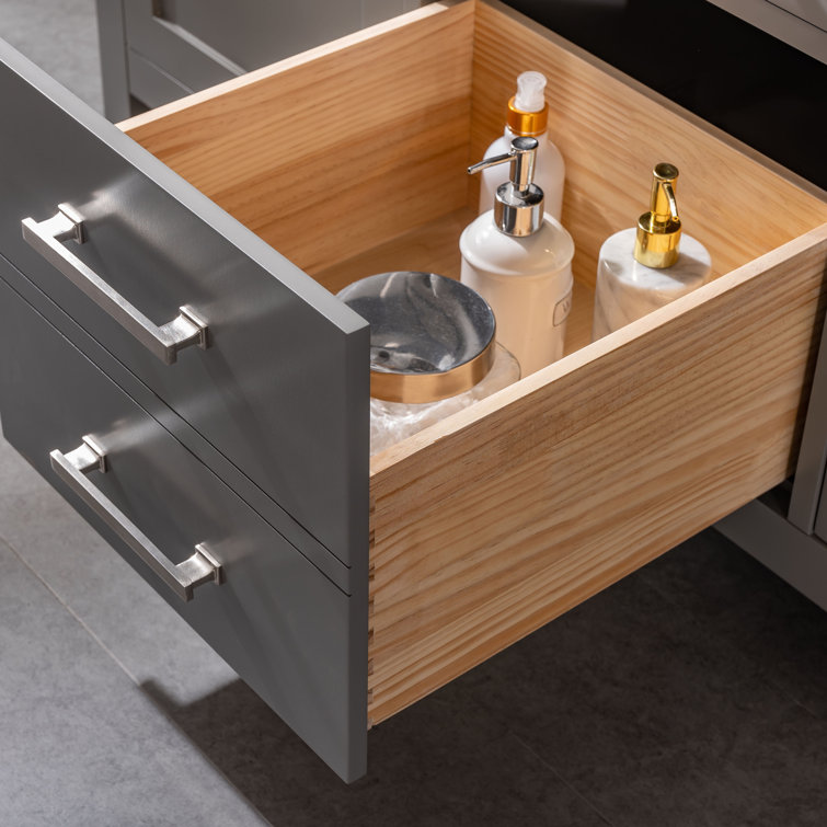 Gray and White 54'' Double Freestanding Bathroom Vanity with Engineered Stone Top