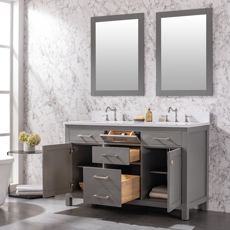 Gray and White 54'' Double Freestanding Bathroom Vanity with Engineered Stone Top