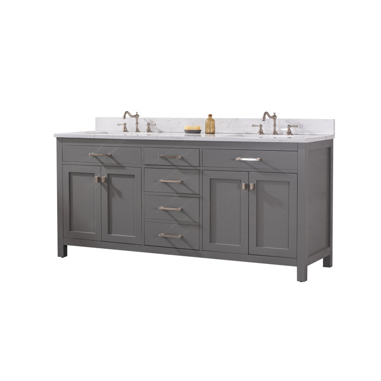 Jasper 72" Gray Double Bathroom Vanity with Carrara White Top