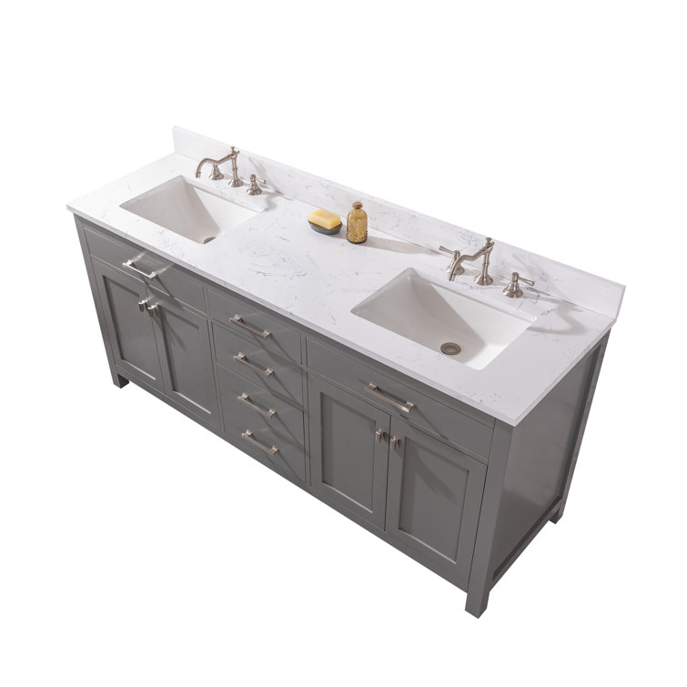 Jasper 72" Gray Double Bathroom Vanity with Carrara White Top