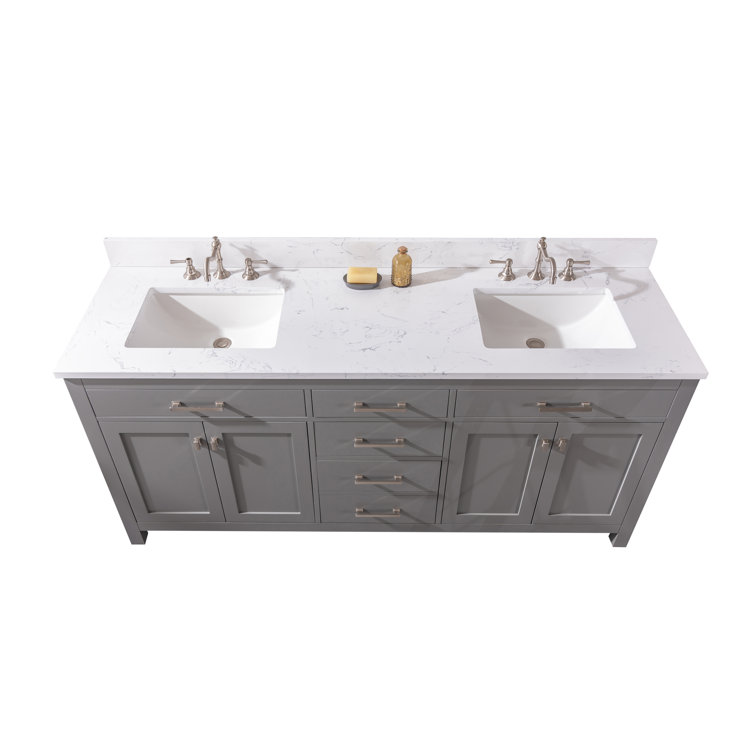 Jasper 72" Gray Double Bathroom Vanity with Carrara White Top