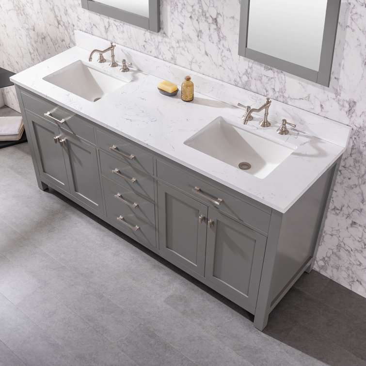 Jasper 72" Gray Double Bathroom Vanity with Carrara White Top