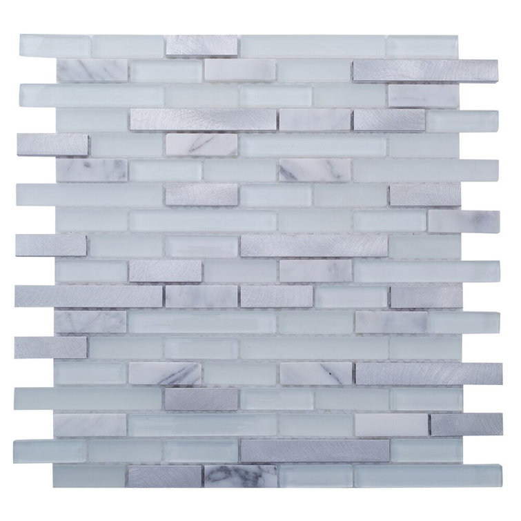 Victory 1" x 3" Gray and White Glass Mosaic Tile