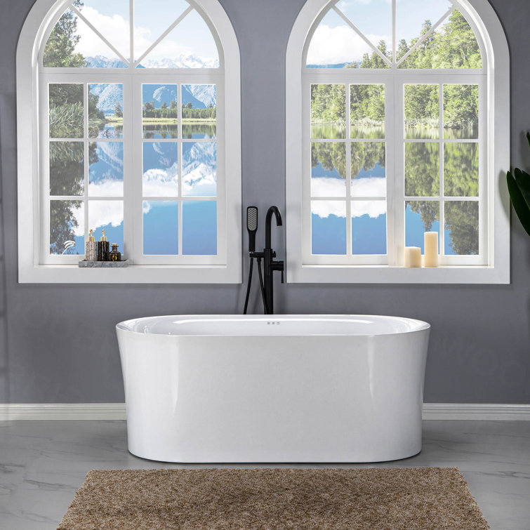 67" White Freestanding Acrylic Air Soaking Bathtub with 208 Jets