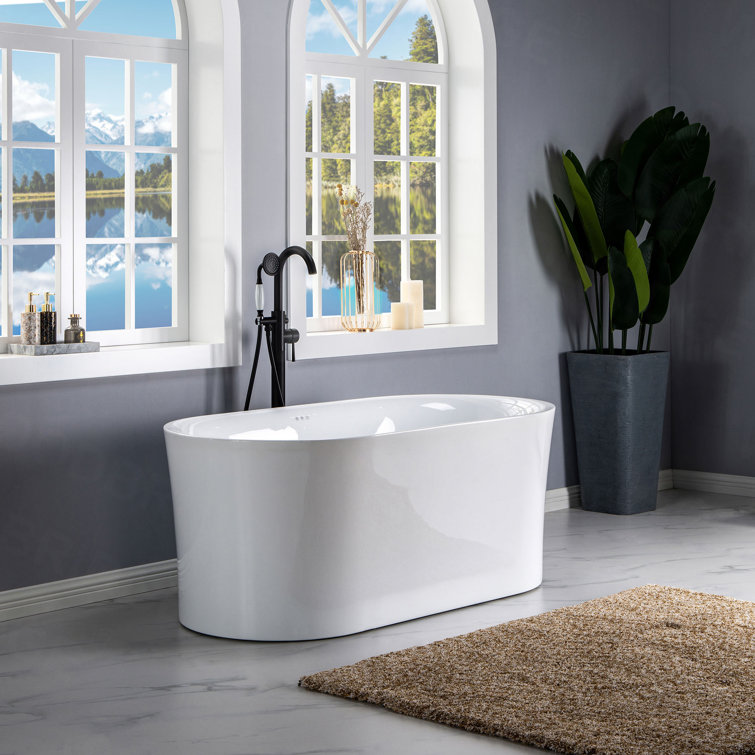 67" White Freestanding Acrylic Air Soaking Bathtub with 208 Jets