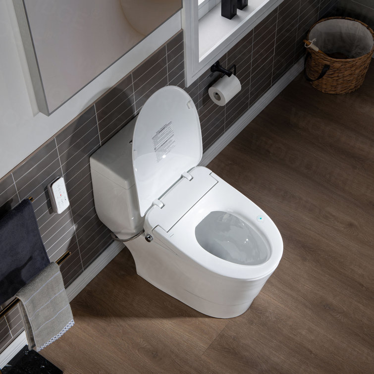 White Porcelain One-Piece Elongated Dual Flush Toilet with Smart Bidet Seat