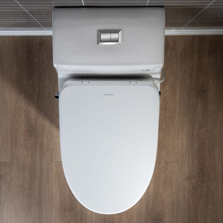 White Porcelain One-Piece Elongated Dual Flush Toilet with Smart Bidet Seat