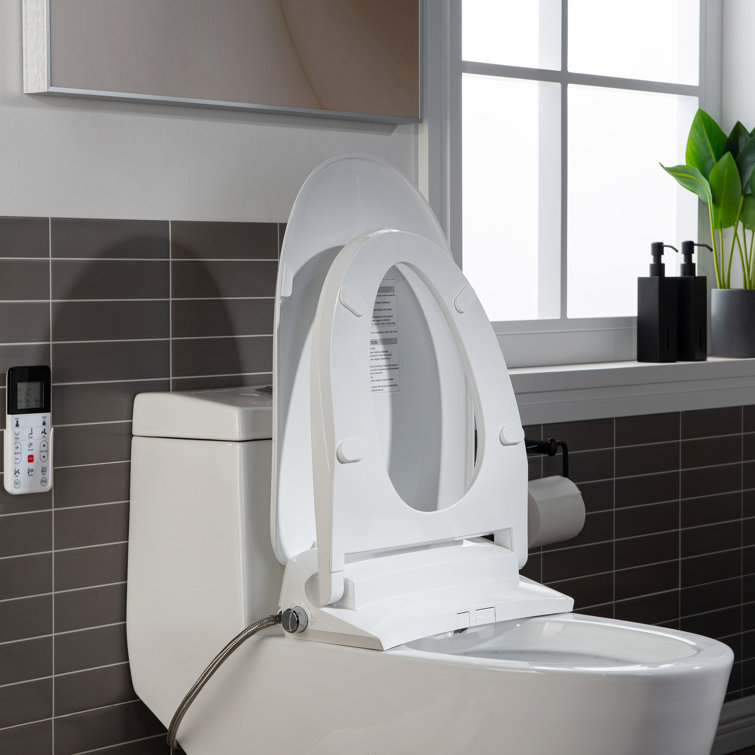 White Porcelain One-Piece Elongated Dual Flush Toilet with Smart Bidet Seat