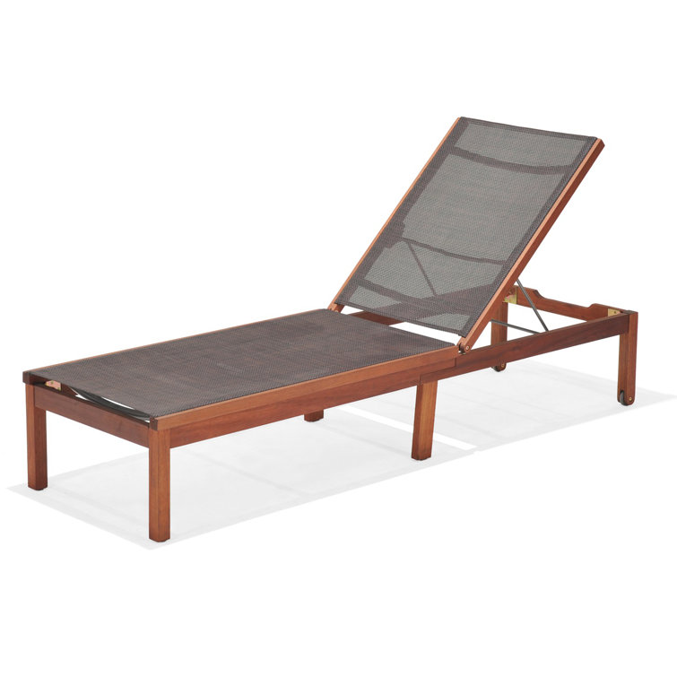 Brown Eucalyptus and Aluminum Outdoor Chaise Lounge