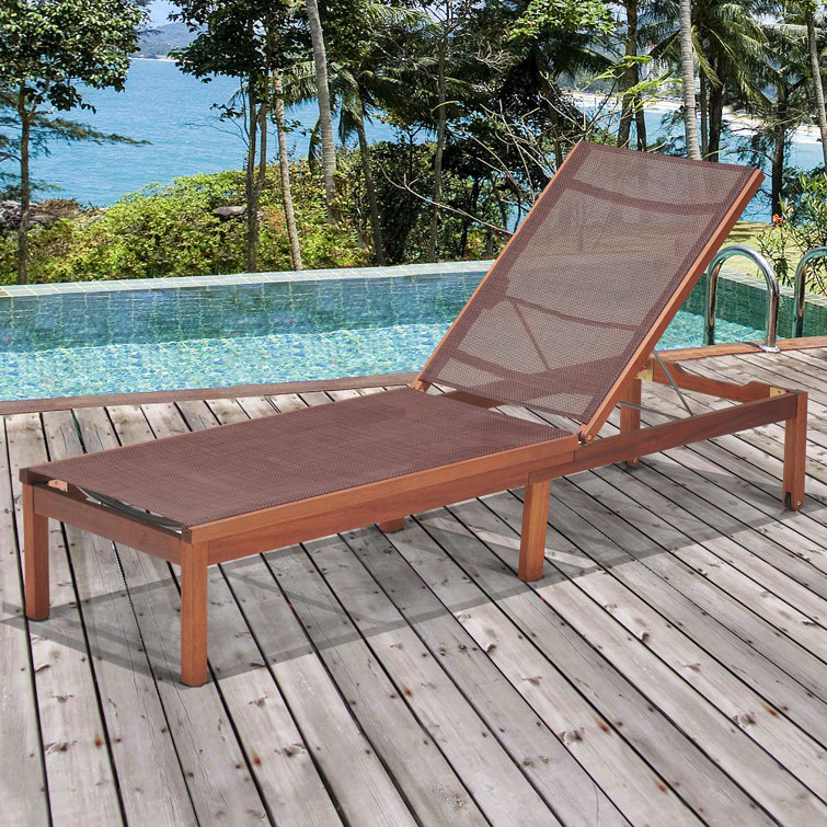 Brown Eucalyptus and Aluminum Outdoor Chaise Lounge