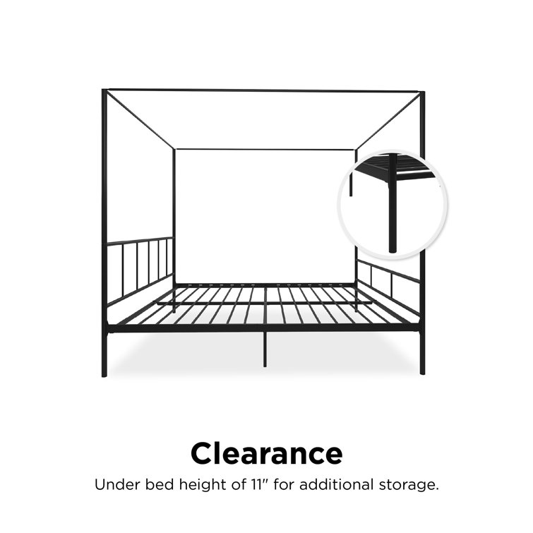 Marion King-Sized Black Metal Frame Canopy Bed with Headboard