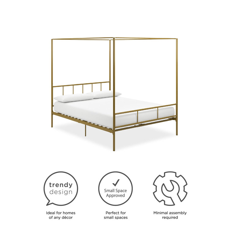 Full Gold Metal Canopy Bed Frame with Headboard