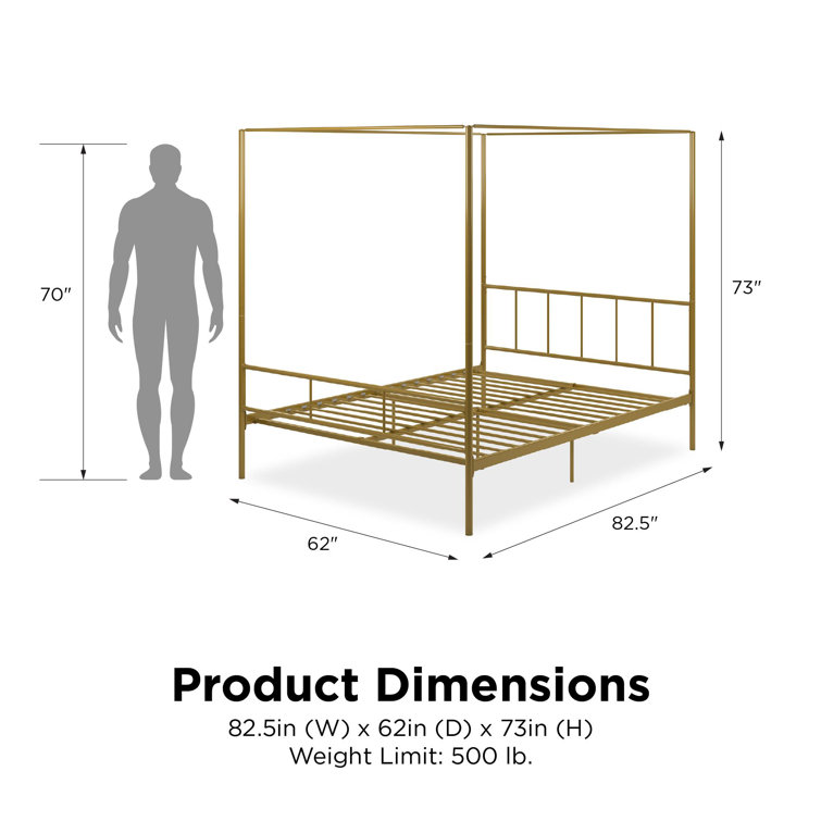 Elegant Gold Queen Metal Canopy Bed with Sophisticated Headboard