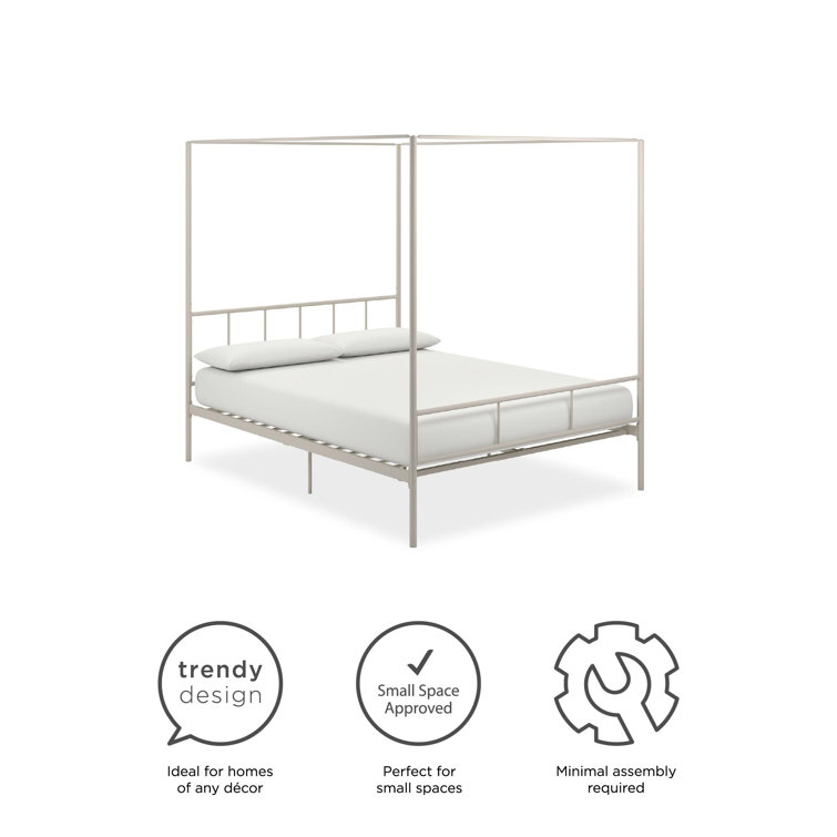 Marion Queen White Metal Canopy Platform Bed with Headboard