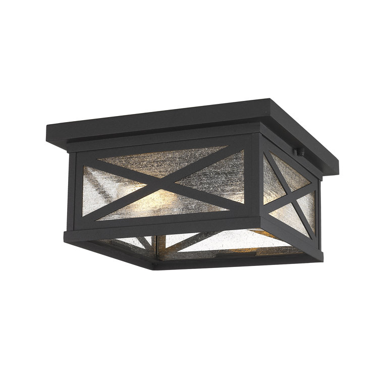 Matte Black Aluminum 2-Light Outdoor Flush Mount with Seedy Glass