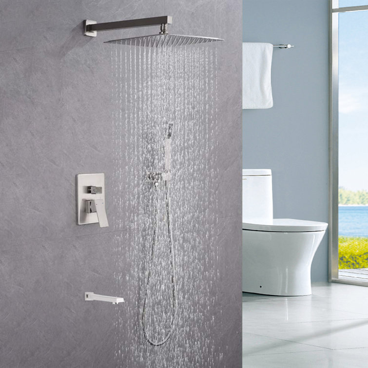 Brushed Nickel Wall Mounted Rainfall Shower System with Handheld
