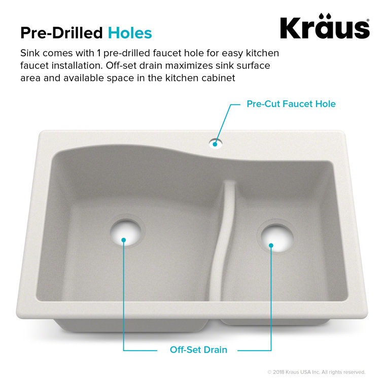White Granite Dual Bowl Drop-In Kitchen Sink with Strainers
