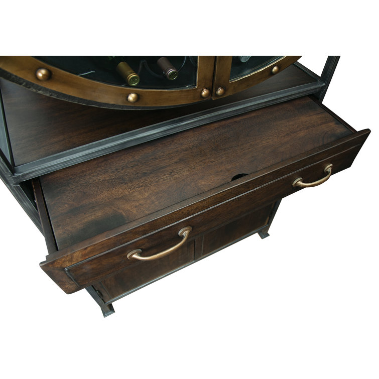 Rustic Black and Brown Iron Wine Bar Cabinet