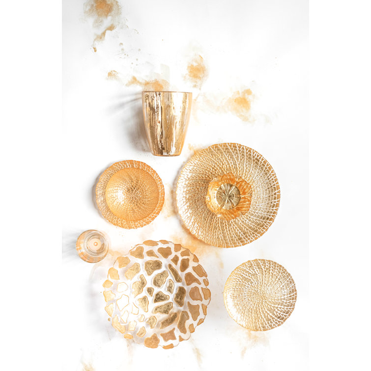 Rufolo Embossed Gold Giraffe Glass Serving Bowl
