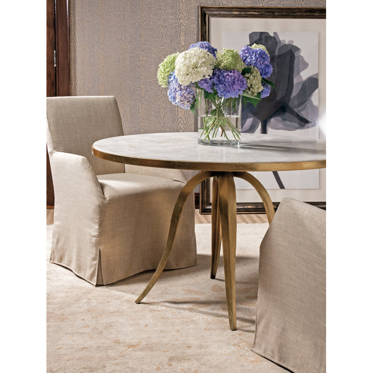 Contemporary Gold-Foil 48" Round Marble & Wood Dining Table