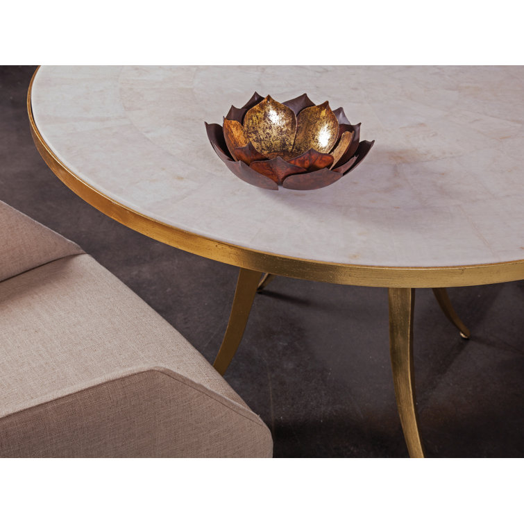 Contemporary Gold-Foil 48" Round Marble & Wood Dining Table