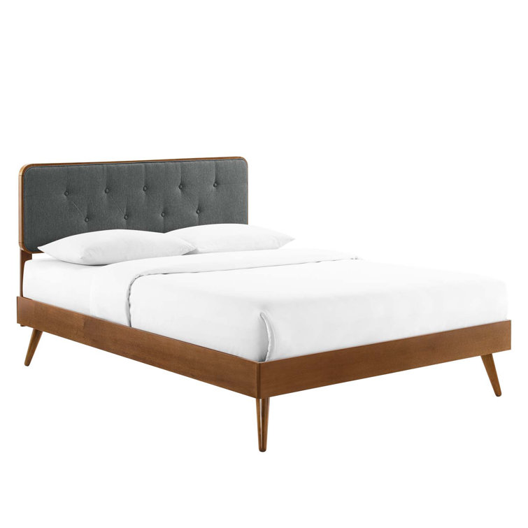 Bridgette King Walnut Beige Tufted Upholstered Wood Platform Bed