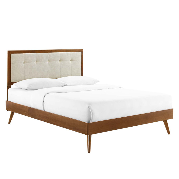 Mid-Century Tufted Upholstered Queen Bed with Wood Frame
