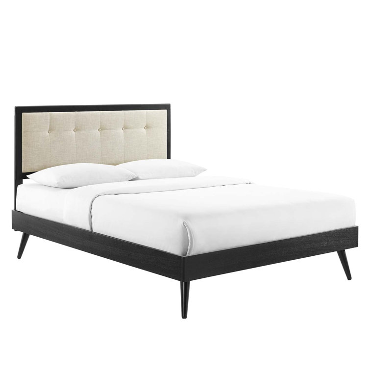 Mid-Century Tufted Upholstered Queen Bed with Wood Frame