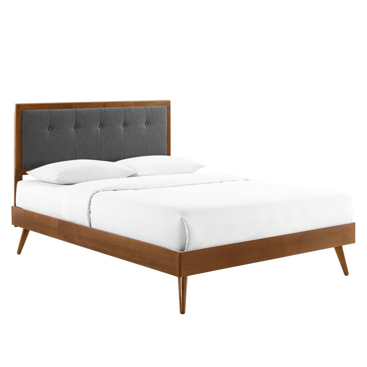 Mid-Century Tufted Upholstered Queen Bed with Wood Frame