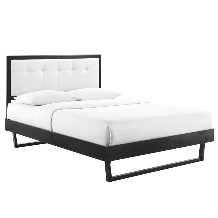 Willow Black and White Twin Wood Platform Bed with Tufted Upholstered Headboard