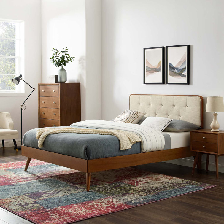Bridgette Walnut and Beige Tufted Upholstered Full Bed