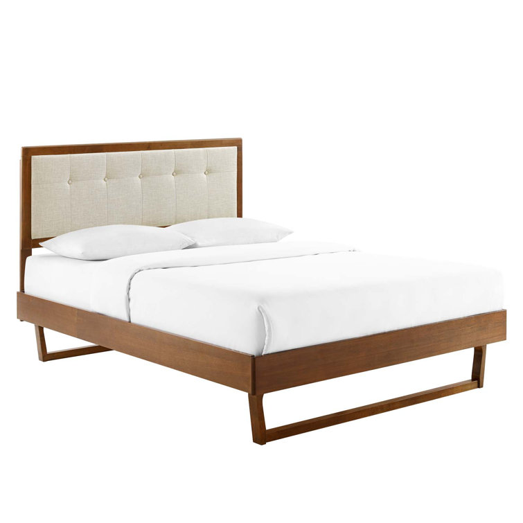 Willow Black and White Twin Wood Platform Bed with Tufted Upholstered Headboard