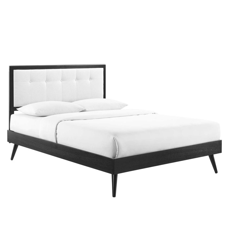 Mid-Century Tufted Upholstered Queen Bed with Wood Frame