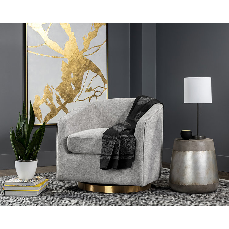 Navy Velvet Barrel Swivel Chair with Metal Base