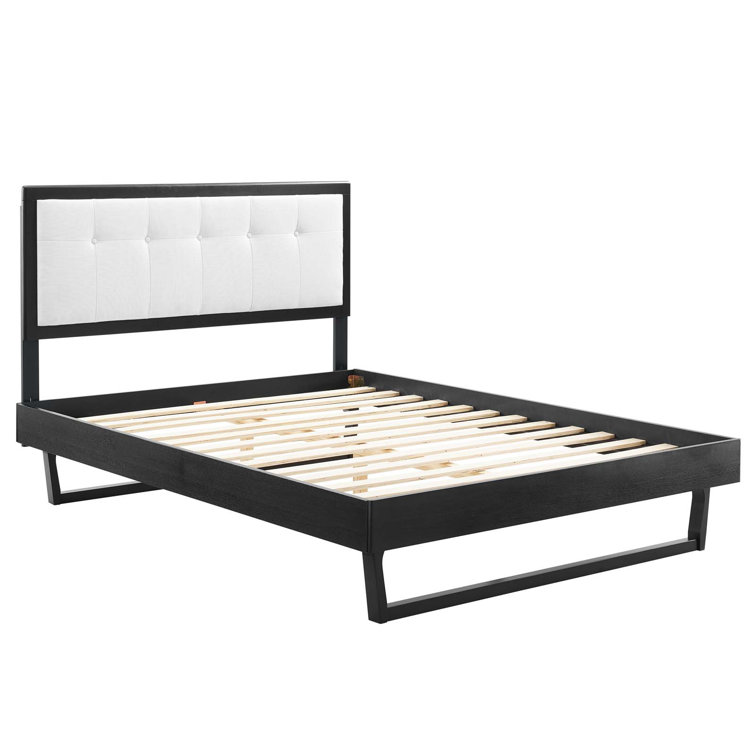 Willow Black and White Twin Wood Platform Bed with Tufted Upholstered Headboard