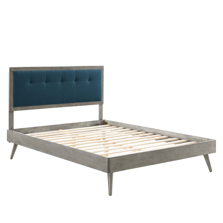 Mid-Century Tufted Upholstered Queen Bed with Wood Frame