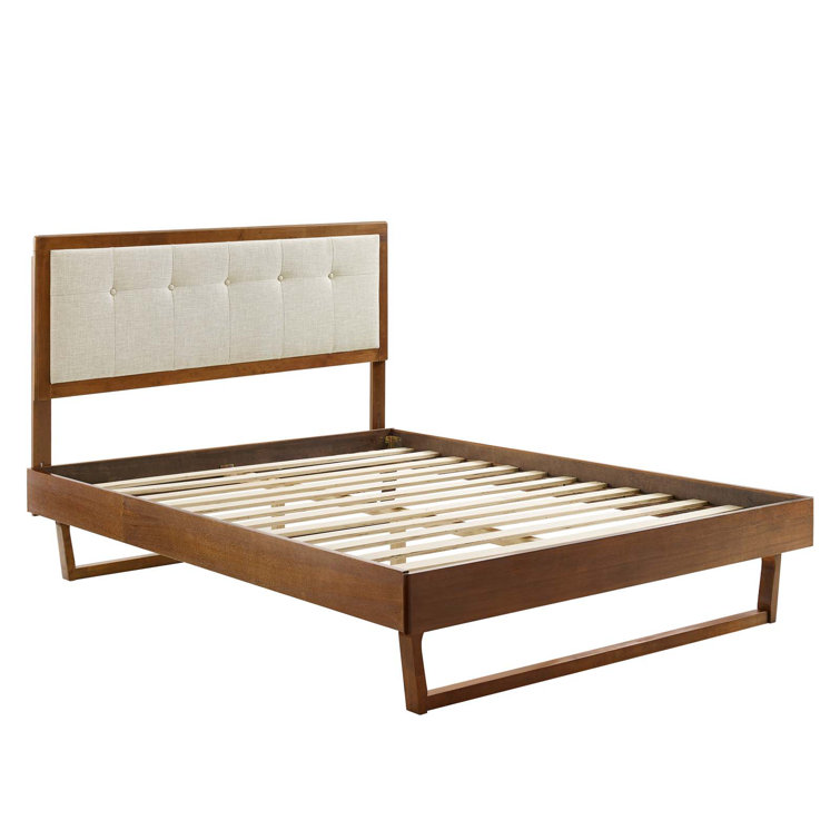 Willow Black and White Twin Wood Platform Bed with Tufted Upholstered Headboard