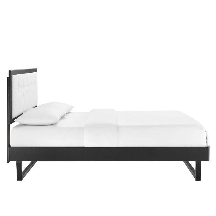 Willow Black and White Twin Wood Platform Bed with Tufted Upholstered Headboard